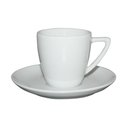 Weiße klassische Kaffeetasse und Untertasse, bedruckt mit Ihrem eigenen Logo